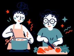 Ilustracja: dwie przyjaciółki razem gotują posiłek z warzyw