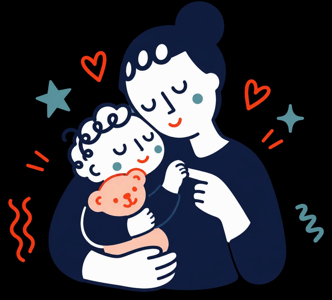 Ilustracja: Mama tuli małe dziecko z misiem