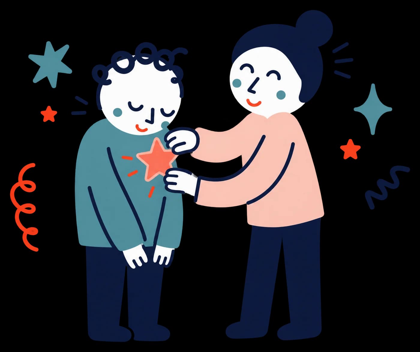 Ilustracja: Przyjaciółka przypina gwiazdkę do swetra nieśmiałej osoby