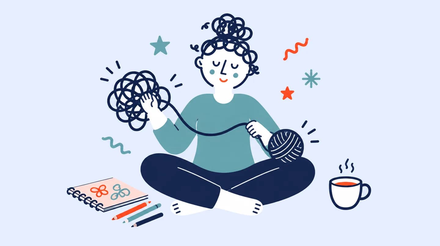 7 kreatywnych metod na overthinking - zatrzymaj się tu i teraz - ilustracja