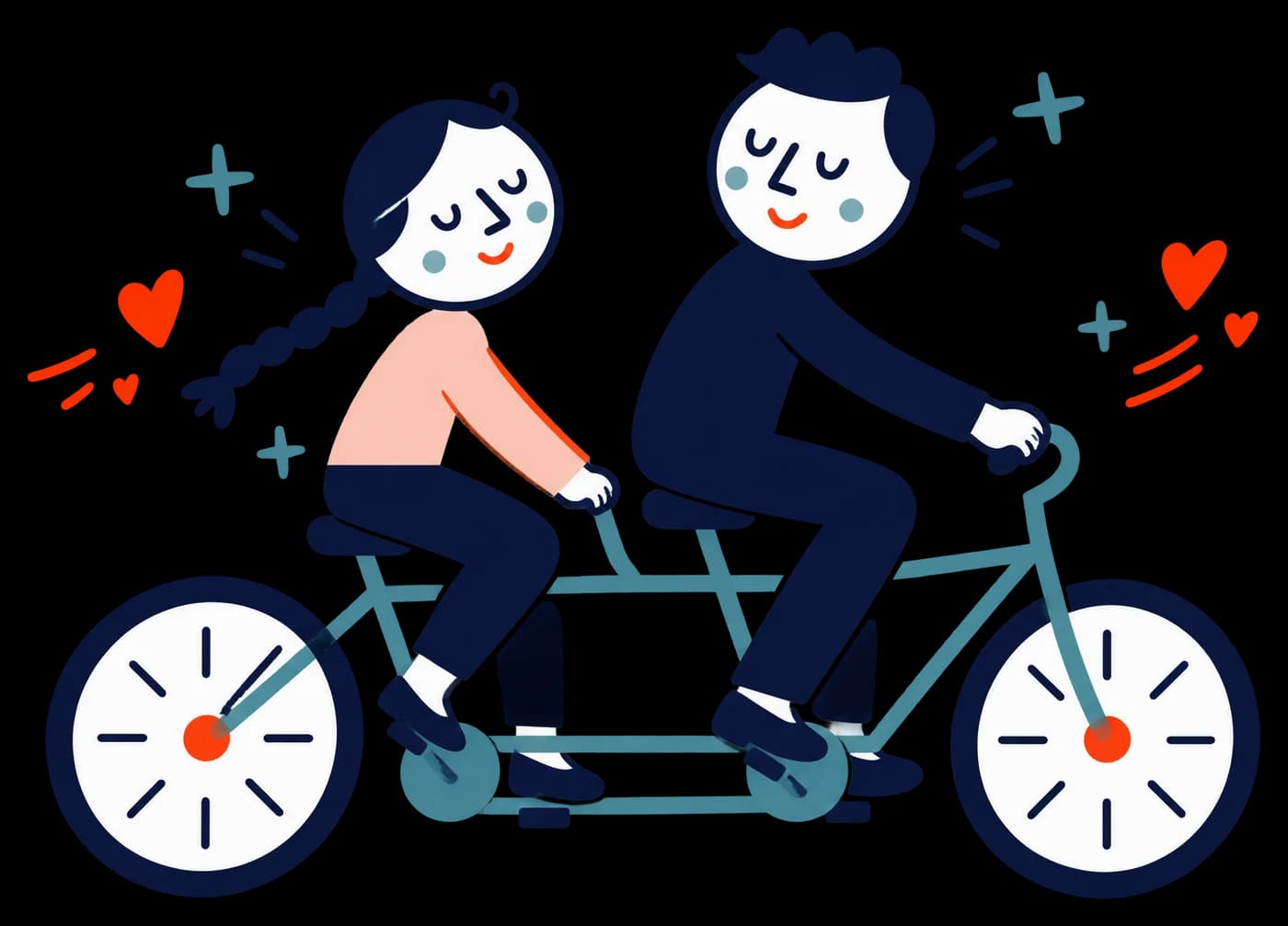 Ilustracja: Para jedzie razem na rowerze tandemie