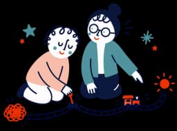 Ilustracja: klientka z terapeutką przestawia zwrotnicę, by pociąg pojechał nowym torem