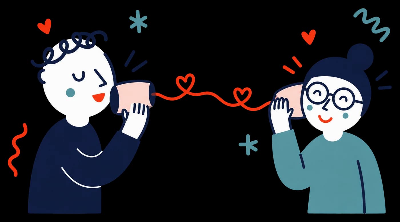 Ilustracja: Dwie osoby rozmawiają przez telefon z puszek