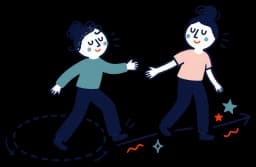 Ilustracja: kobieta wychodzi z zapętlonej ścieżki na prostą drogę, przyjaciółka wyciąga do niej rękę